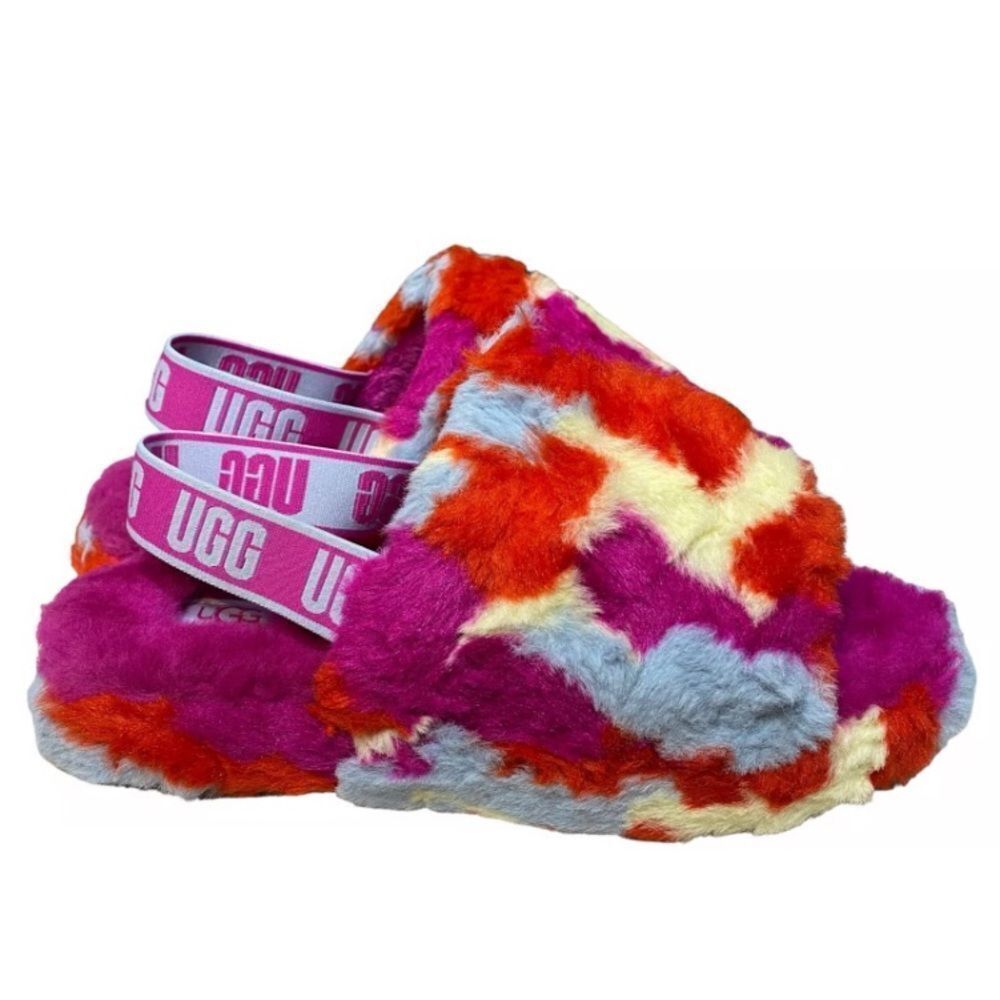 UGG S/N 1136513K Colorful Fluffy Slippers Strap Logo UGG Size 6 US